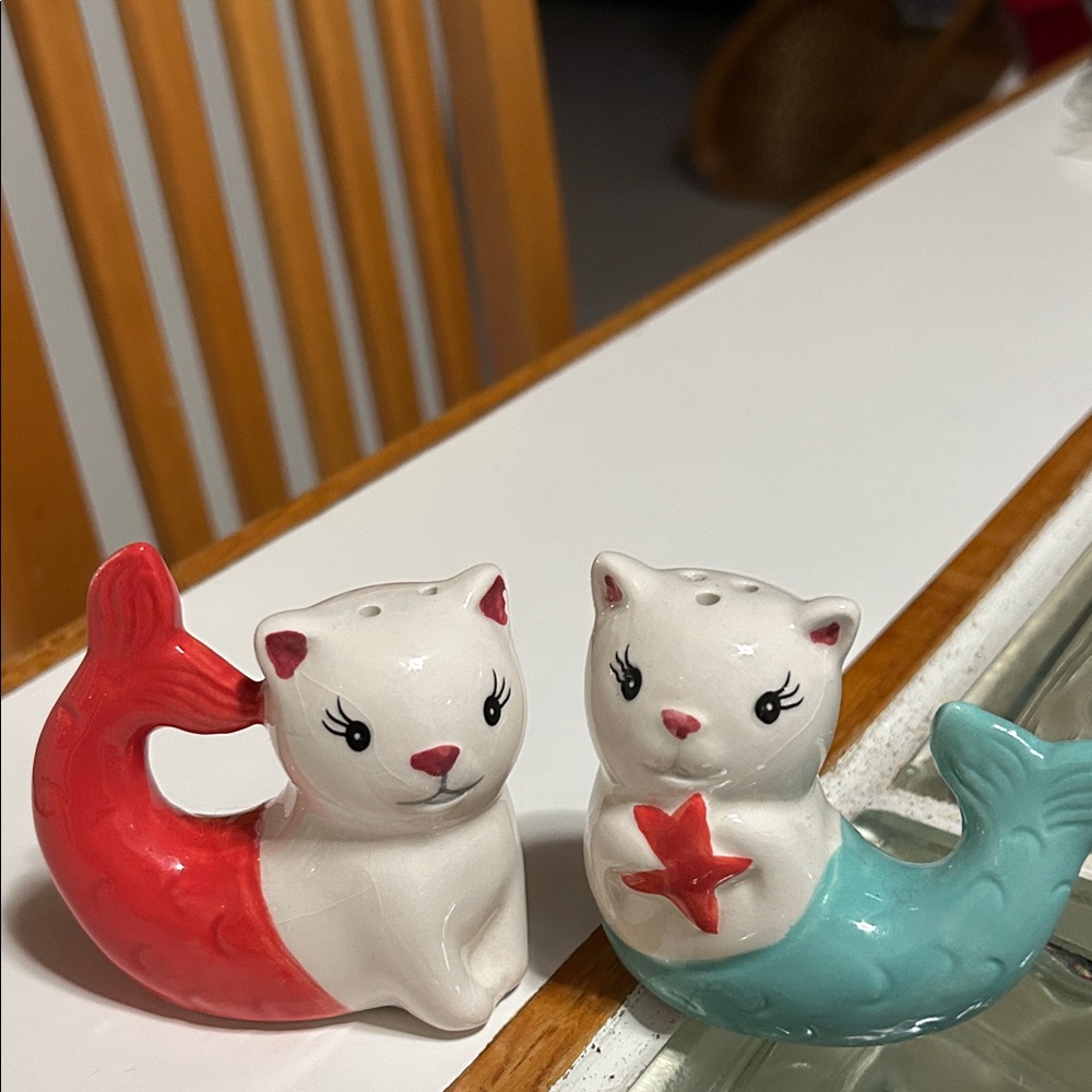 Mermaid Cat Salt and Pepper Shakers